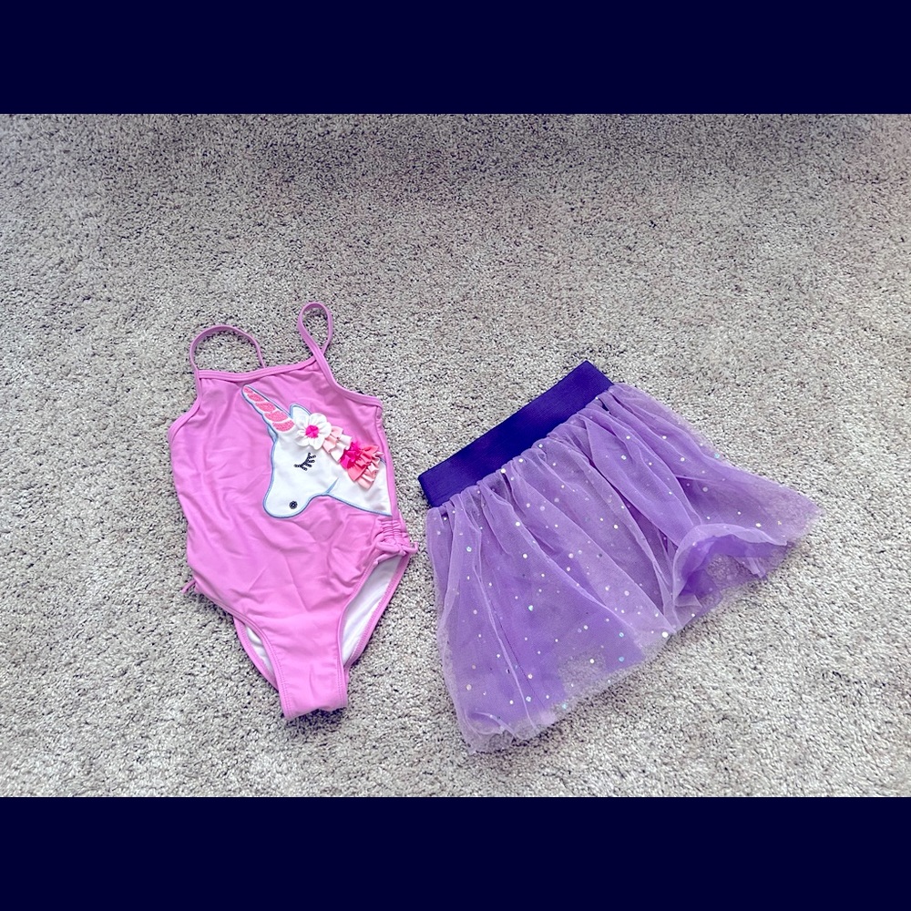 Girls one piece bathing suit with tutu skirt